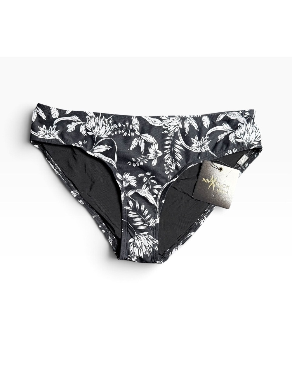 NIP TUCK black white floral bikini swim bottom size 10 New